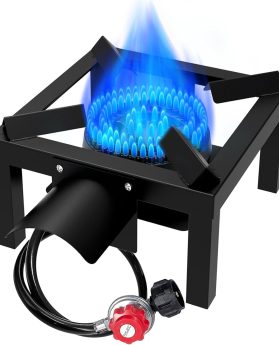 BESTFIRE Propane Burner,100,000 BTUs High Pressure Single Propane Stove with 4.1ft Adjustable Hose with Regulator,Gas Stove for Outdoor Cooking, Turkey Fry, Seafood Boil