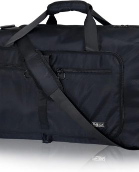 65L Duffle Bag with Shoes Compartment, Foldable Travel Duffel Bags for Men Women, Large Packable Travel Bag Water Repellent & Tear Resistant (Black)